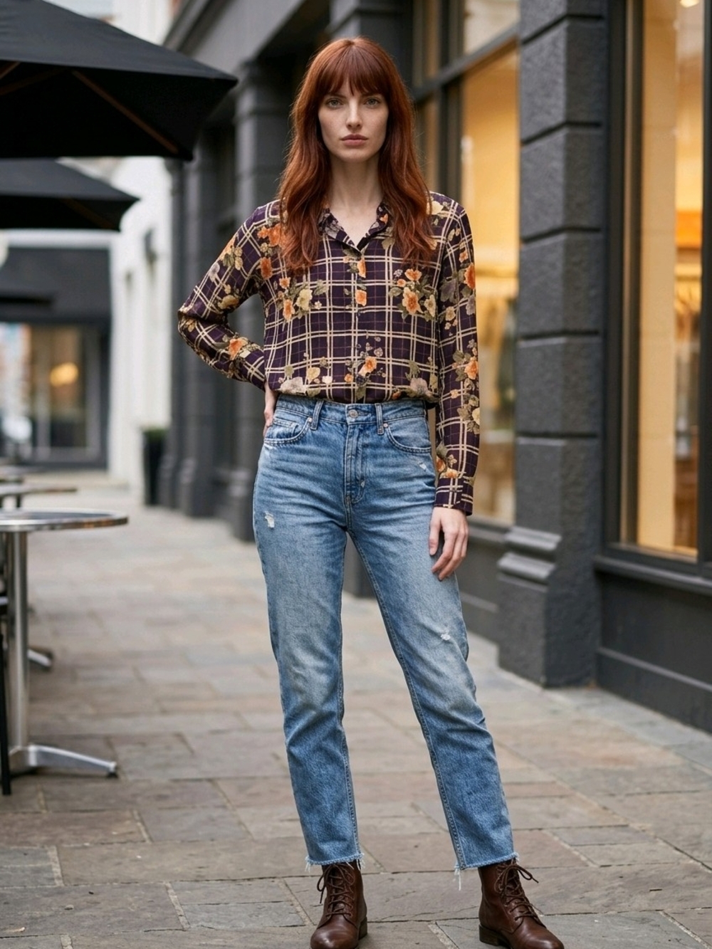 Vintage BonWorth Floral Plaid Blouse